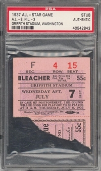 1937 All Star Game Ticket Stub - Gehrig Home Run - PSA Authentic